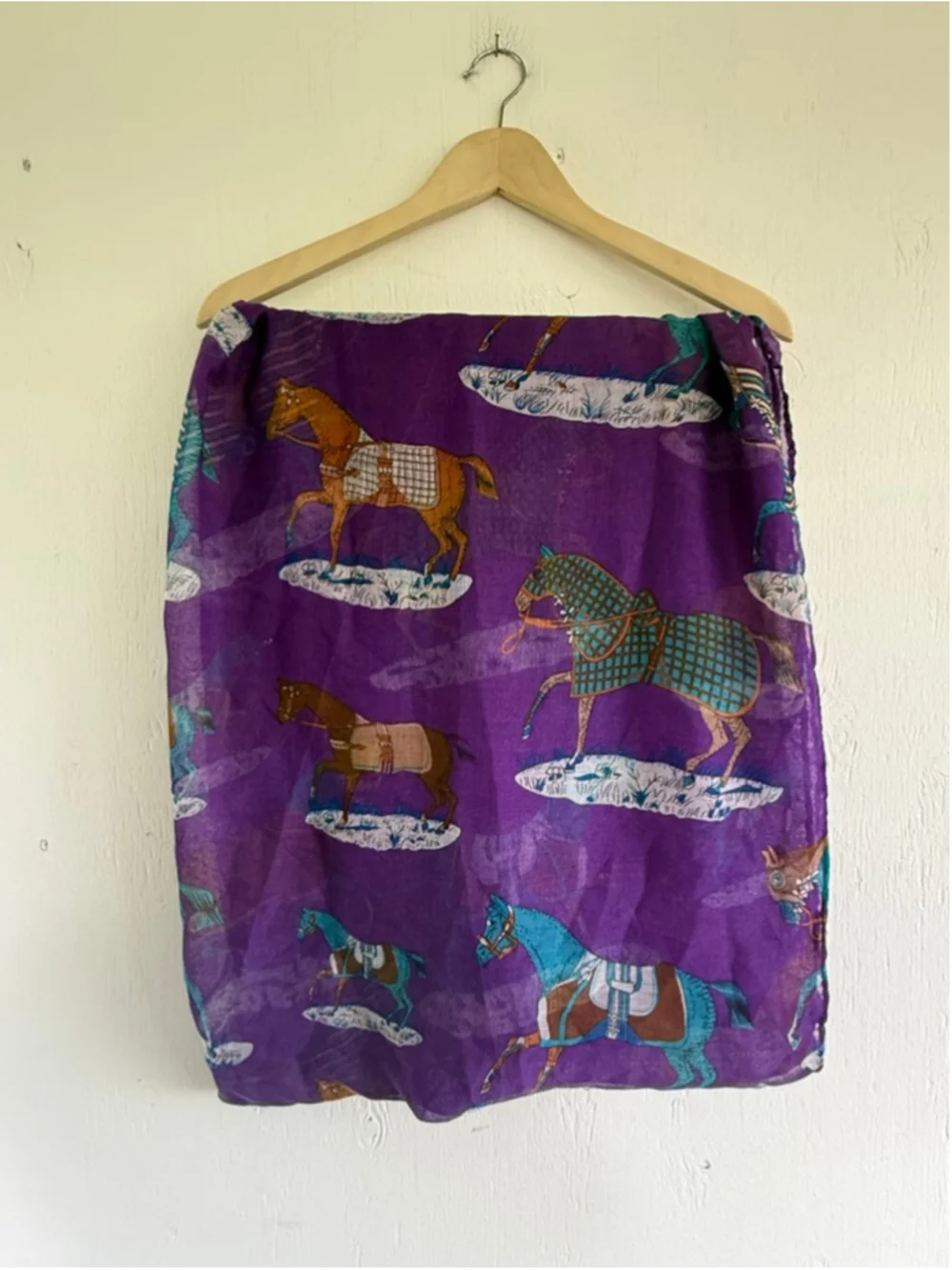 Vintage Purple Equestrian Horse Print Oversized Scarf - Sheer